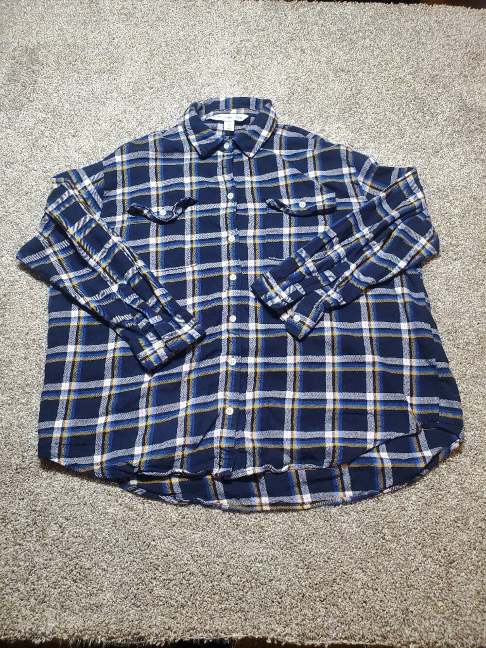 Women's Old Navy Boyfriend Shirt Plaid Flannel 100% Cotton Button Down XL Size